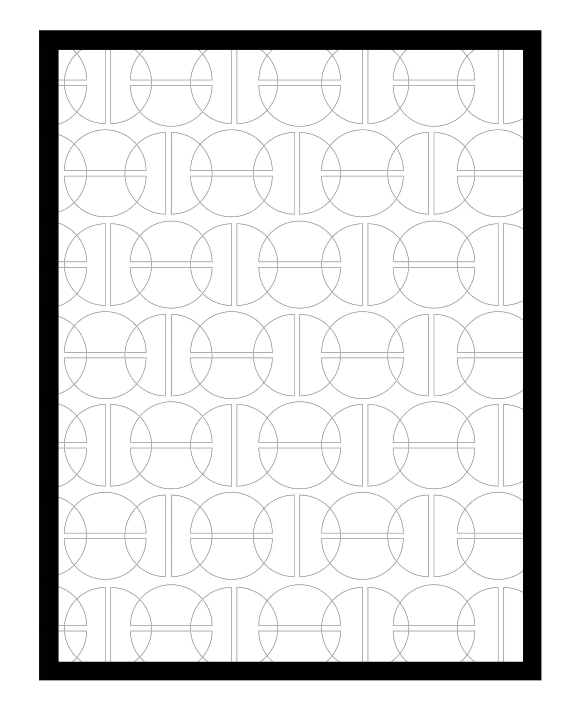 A black-framed coloring page featuring a seamless geometric pattern of half-circles. The design invites creativity with its repetitive and structured layout, perfect for experimenting with various colors and shading techniques.