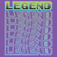 The image displays a striking graphic design featuring the word "LEGEND" in bold, 3D-style letters shaded in gradients of gray and blue, placed against a backdrop that mimics a neon maze or circuit board in shades of purple and blue. The repetitive layout of the word creates a visual echo effect, adding depth and a digital, futuristic feel to the overall design. The palette of cool tones enhances the high-tech vibe.