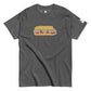 Dark gray t-shirt displaying a playful graphic of a sandwich with the text 'FEED THE BEAST' cleverly integrated as part of the sandwich filling. The graphic uses warm earthy colors, making it pop against the gray fabric of the shirt."