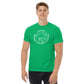 Man sporting a green t-shirt with a white "Houston...we have a tee shirt problem" graphic, centered around a playful astronaut and space imagery.