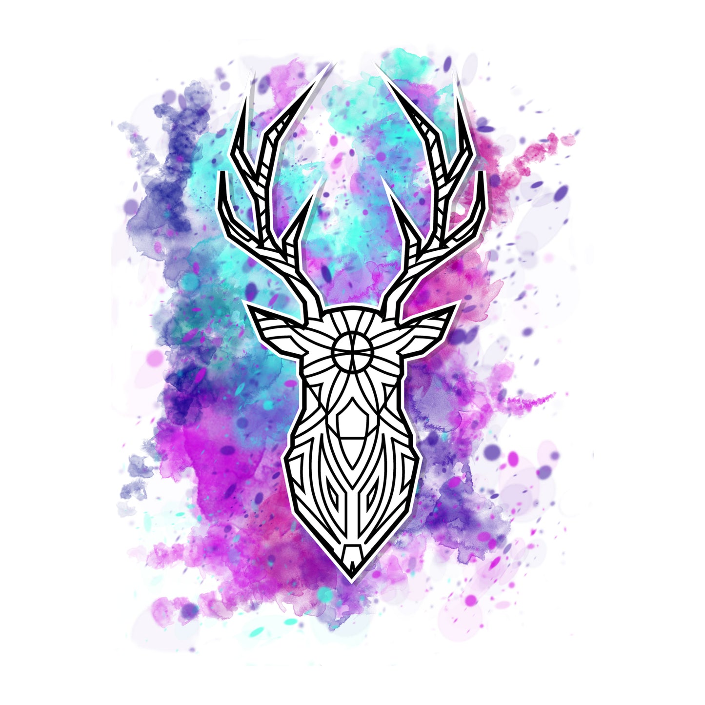 Geometric Deerhead Buck Graphic T-Shirt - Watercolor Edition